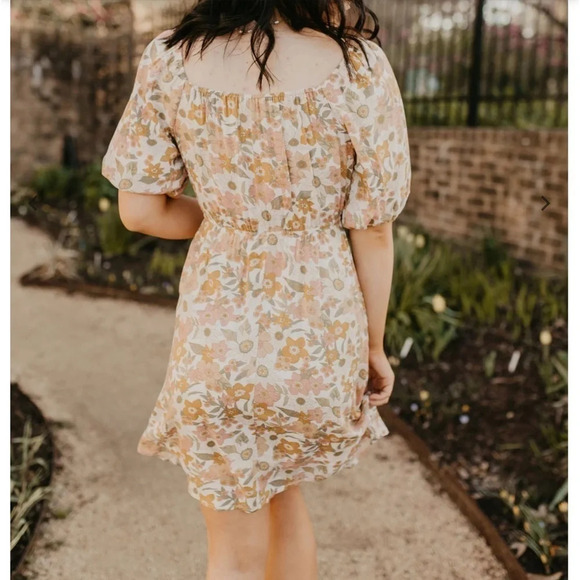 Baevely Mini Dress Everything And More Dress Multi Floral Keyhole Puff Sleeve - Picture 5 of 15